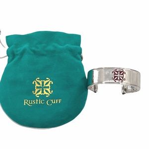 Rustic Cuff Tonya Silver Metal 1” Red Logo Emblem Cuff Bracelet